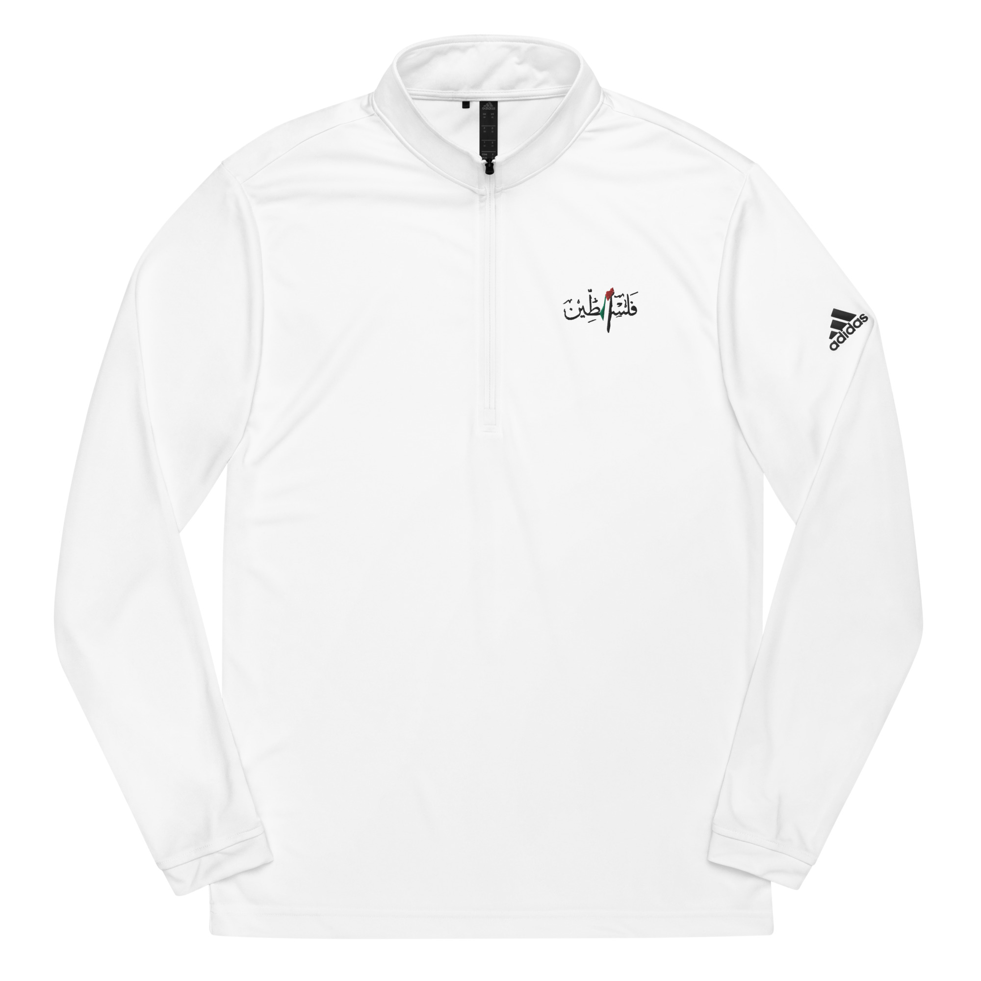 Quarter zip pullover-adidas-Embroidered Palestine Text with Flag Map